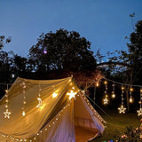 Solar-Powered LED Curtain Lights – Star & Moon Design, Outdoor Christmas String Lights for Patio, Garden and Camping