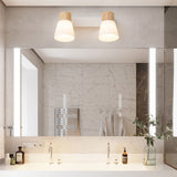 Modern Minimalist Horn-Accented Vanity Wall Sconce Lamp - Rubber Wood, Iron & Glass, One-Light