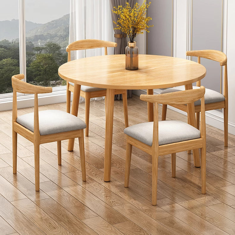 Chic Modern Minimalist Round Faux-Slab Wood Dining Table for Four