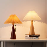 Japanese Minimalist Vintage Pleated Wood and Fabric LED Table Lamp