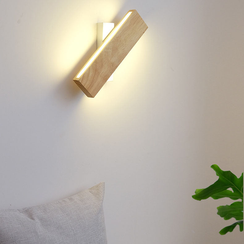 Japanese Minimalist Log-Style Rectangular LED Wall Sconce Lamp with Rotatable Flat Panel