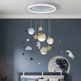 Modern Scandinavian Space Planet LED Kids Flush Mount Ceiling Light with Round Acrylic Glass Shade – Ideal for Bedroom