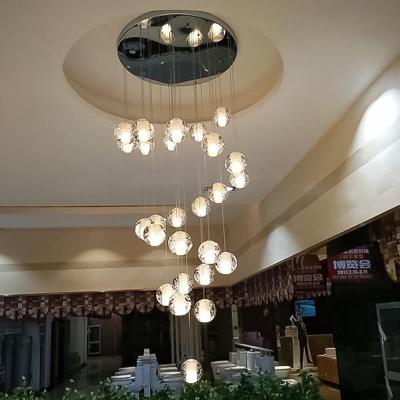 Luxurious Crystal Orb Staircase Chandelier with LED Ball Shade - Modern Loft Lighting