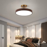 Elegant Japanese Wabi-Sabi Minimalist Wood-Grain Round LED Semi-Flush Mount Ceiling Light