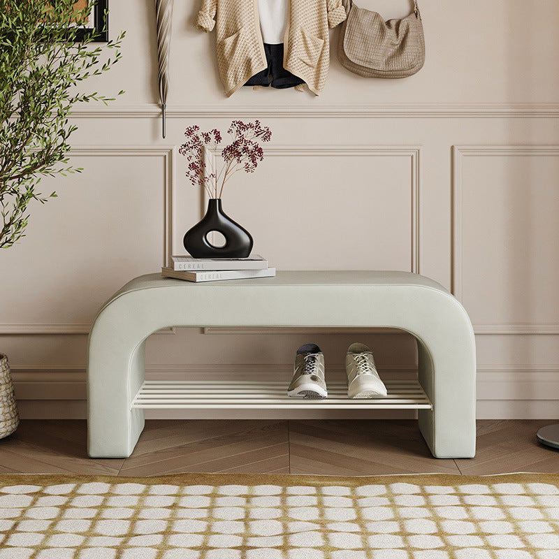 Modern Minimalist Long Rectangular Storage Bench with Lambswool PU Leather and Iron Frame – 1 Shelf, Ideal for Entryways