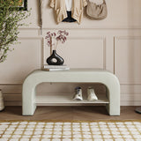 Modern Minimalist Long Rectangular Storage Bench with Lambswool PU Leather and Iron Frame – 1 Shelf, Ideal for Entryways
