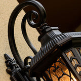 European Outdoor Wall Sconce Lamp – Carved Cage, Aluminum & Glass, 1-Light