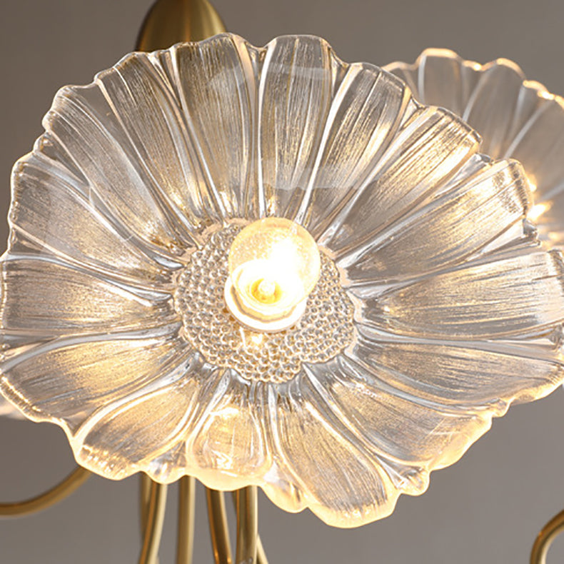 Elegant Modern Art Deco Gold-Finish Frame with Lotus Leaf Glass Shade, 3/6-Light Living Room Chandelier
