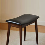 Sleek Modern Minimalist Rectangular Vanity Stool in Soft PU Leather with Wood Base – Ideal Bedroom Accent