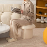 Modern Minimalist Mushroom-Cylinder Vanity Stool with Lambswool Upholstery and Wood Base for Bedroom
