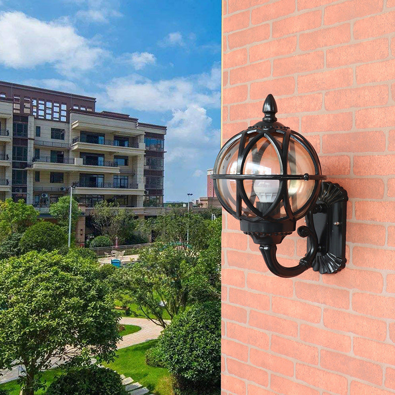 Traditional European Waterproof Ball-Shaped Aluminium & Glass 1-Light Wall Sconce for Outdoor Patio