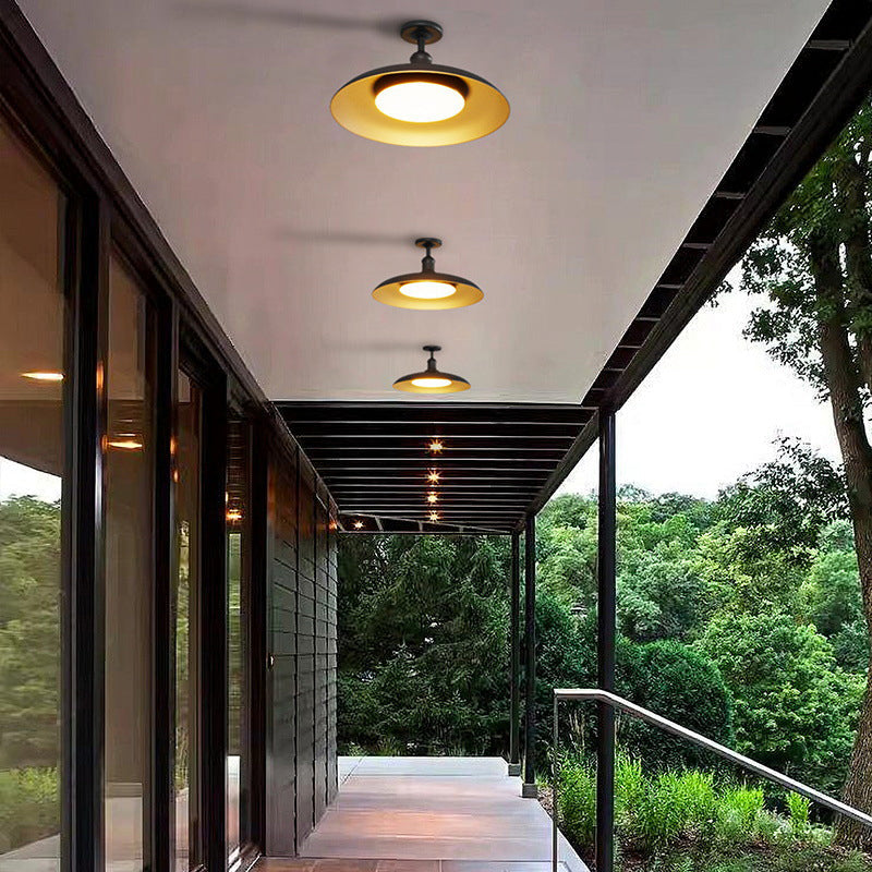 Contemporary Scandinavian Round Carbonized Steel 1-Light Semi-Flush Ceiling Light, Waterproof for Outdoor Patio