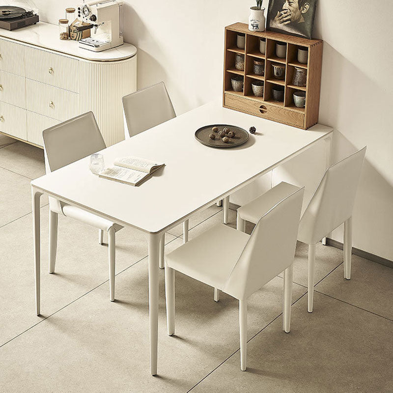 Modern Minimalist Rectangular Rock-Slab Aluminum Alloy Dining Table & Chair Set for 4