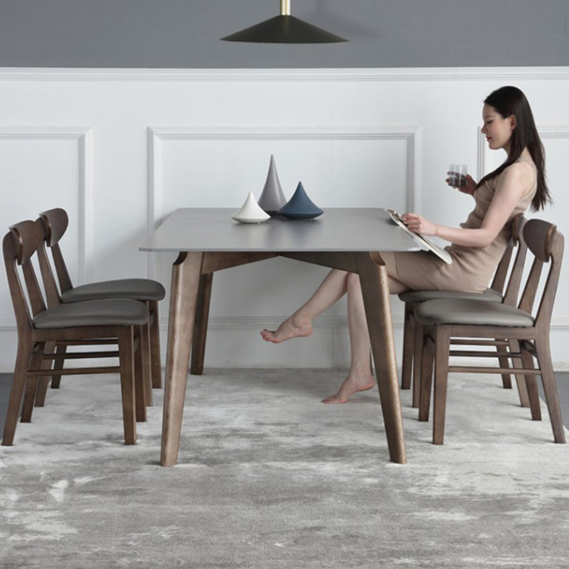 Nordic Contemporary Rectangular Ash Wood Slab Dining Table & Chairs Set - Seats 4-6