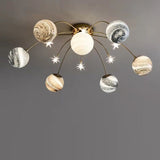 Contemporary Nordic Kids' Iron & Glass Globe Ceiling Light, 13-Light Semi-Flush Mount for Bedroom