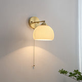 Nordic-Style Milk-White Striped Glass Wall Sconce with Brass Finish - 1-Light Pull-Cord Lamp