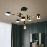 Sleek Modern Minimalist Black & Gold 4-8 Light Semi-Flush Mount Ceiling Light