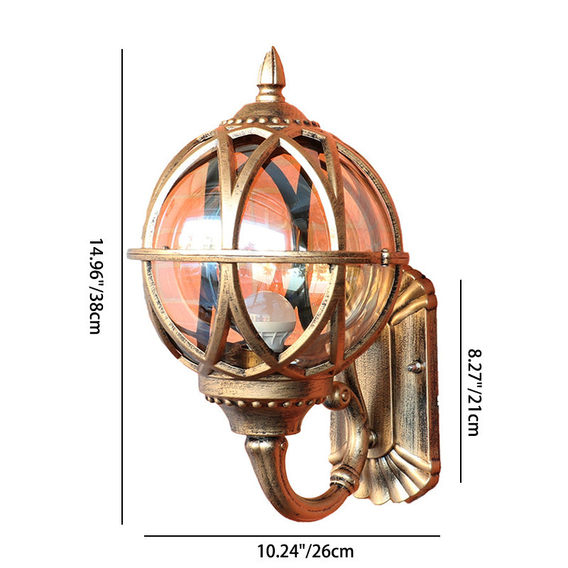 Traditional European Waterproof Ball-Shaped Aluminium & Glass 1-Light Wall Sconce for Outdoor Patio