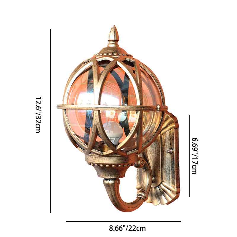 Traditional European Waterproof Ball-Shaped Aluminium & Glass 1-Light Wall Sconce for Outdoor Patio
