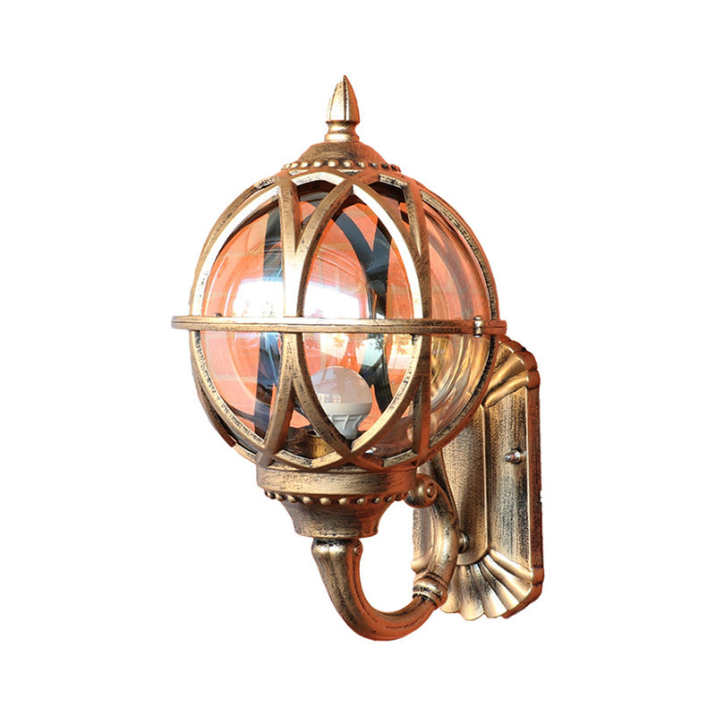 Traditional European Waterproof Ball-Shaped Aluminium & Glass 1-Light Wall Sconce for Outdoor Patio