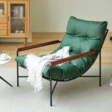 Modern Mid-Century Rectangular PU Leather Recliner Chair with Carbon Steel Frame, Rubberwood & Solid Wood Accents, PP Cotton Backrest for Living Room