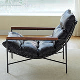 Modern Mid-Century Rectangular PU Leather Recliner Chair with Carbon Steel Frame, Rubberwood & Solid Wood Accents, PP Cotton Backrest for Living Room