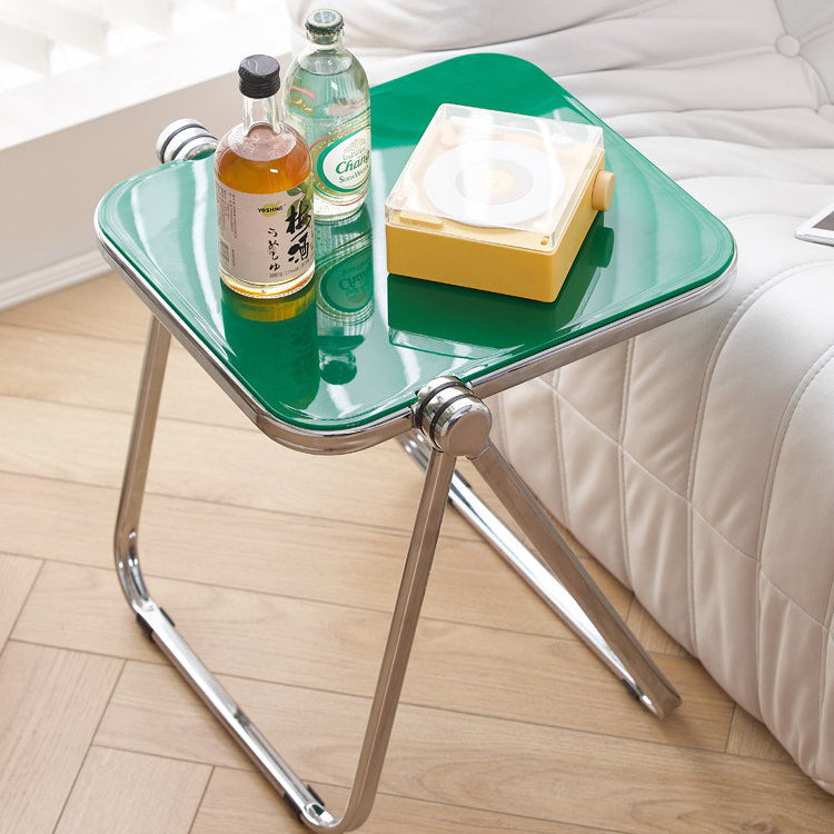Sleek Contemporary Square End Table with Acrylic Metal Frame – Foldable for Living Room