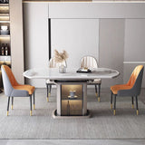 Nordic Contemporary Elliptical Wood-Glass Dining Table with 4-Chair Set