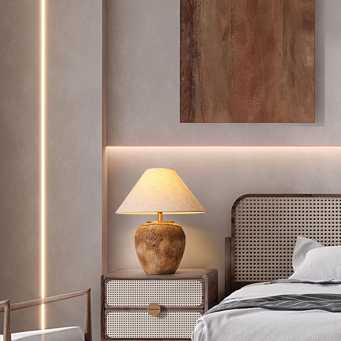 Modern Shabby Chic Cone Fabric Ceramic Jar Table Lamp – 1-Light, Perfect for the Bedroom