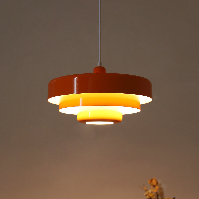 Chic Nordic Vintage Multi-Layered Round Metal Pendant Light, 1-Light