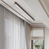 Sleek Modern Minimalist Wood-Grain Aluminum LED Flush-Mount Ceiling Light