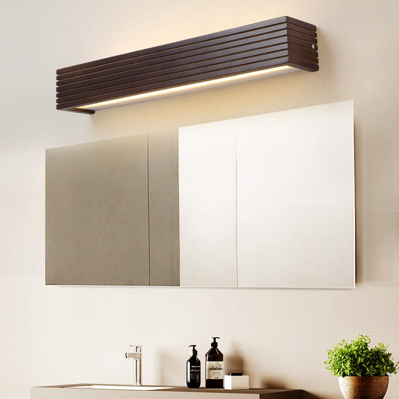 Elegant Modern Chinese Walnut Square Bar Vanity LED Wall Sconce Lamp for Bathroom