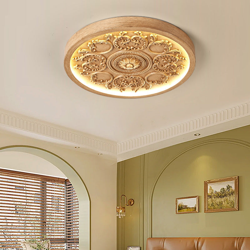 Modern Minimalist Carved Iron, Resin & Acrylic LED Flush Mount Ceiling Light for Bedroom