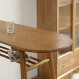 Contemporary Scandinavian Long Oval Wood Bar Table with 2-Tier Shelves for Dining Room