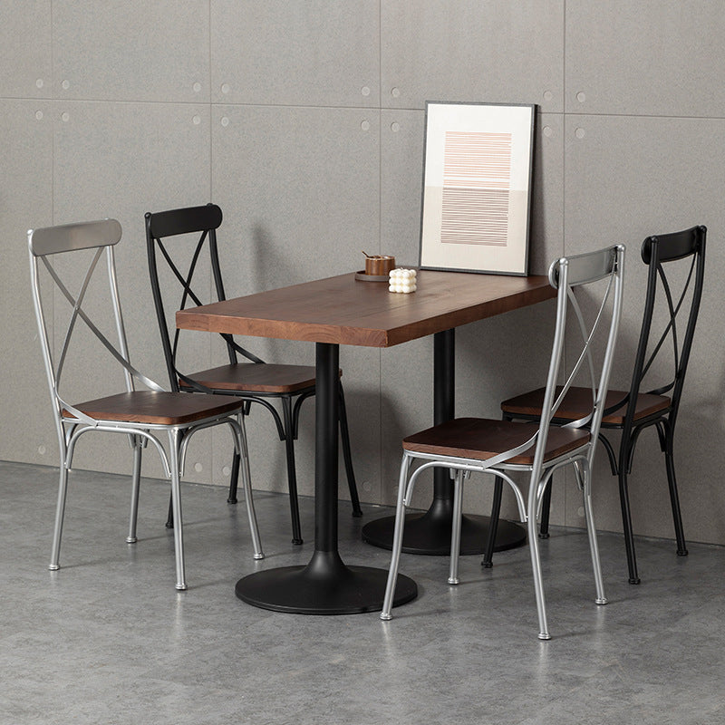 Contemporary Industrial PU Leather, Wood & Iron Dining Chair & Table Set with Square X-Back for Dining Room