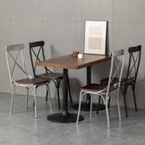 Contemporary Industrial PU Leather, Wood & Iron Dining Chair & Table Set with Square X-Back for Dining Room