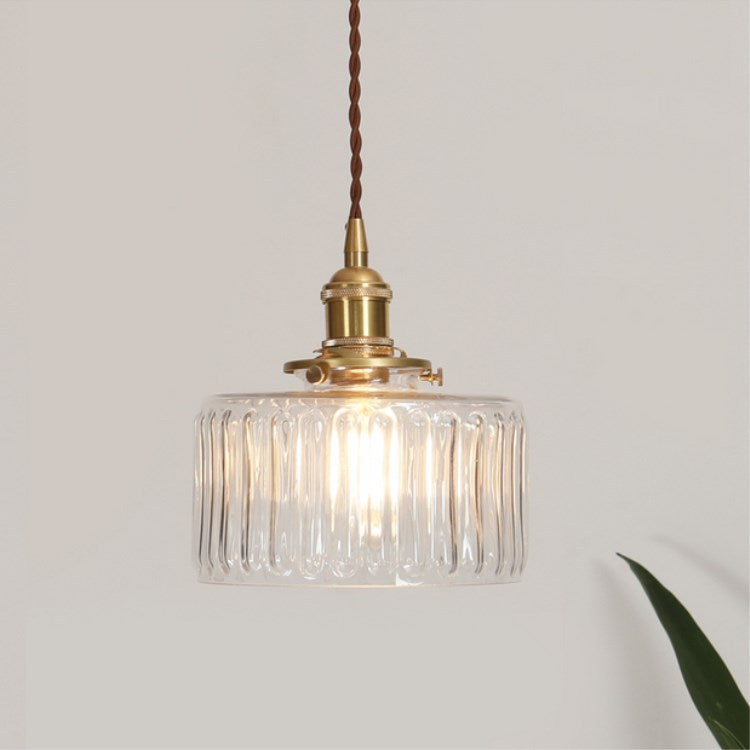 Japanese Vintage Brass Glass Round Jar Pendant Light - 1-Light Fixture