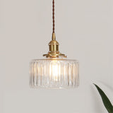 Japanese Vintage Brass Glass Round Jar Pendant Light - 1-Light Fixture
