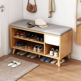 Contemporary Scandinavian Solid Wood Shoe Storage Cabinet, 2-Tier Entryway Organizer with Cotton-Linen Accents