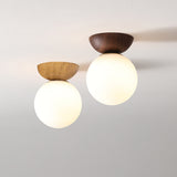 Nordic Japanese Glass Orb Ceiling Light — Wood Grain Iron Finish, 1-Light