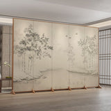 Traditional Chinese-Style Rectangular Fir Wood Room Divider - Solid Wood, Plywood, and Cotton Canvas for Living Room