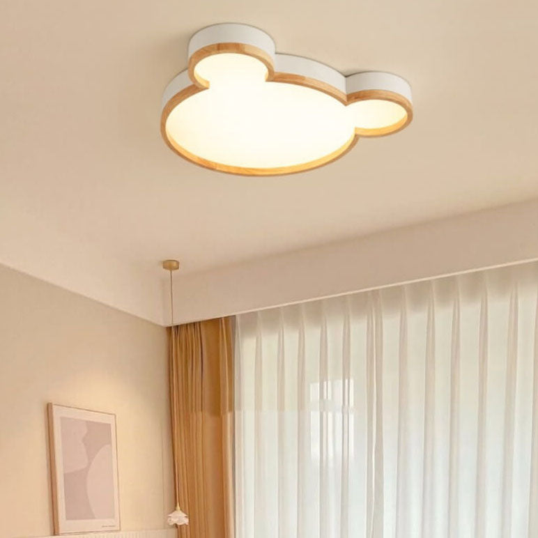 Nordic Wood Bear-Shaped LED Flush Mount Ceiling Light for Kids