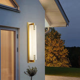 Elegant Modern-Transitional Rectangular Copper-Marble LED Outdoor Wall Sconce Lamp for Patio