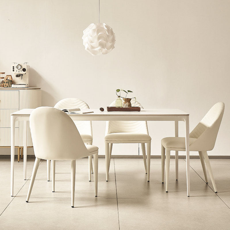 Modern Minimalist Rectangular Rock-Slab Aluminum Alloy Dining Table & Chair Set for 4