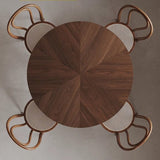 Chic Contemporary Retro Round Walnut & Copper Rattan Dining Table with 2 Chairs
