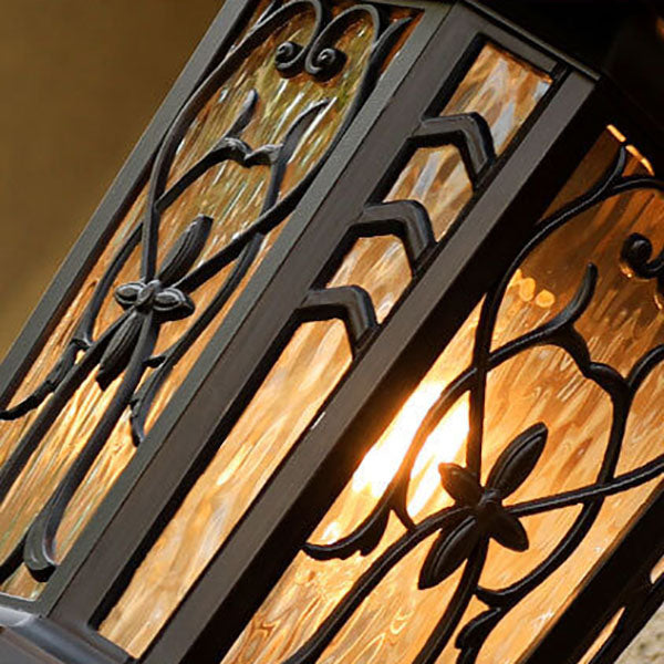 European Outdoor Wall Sconce Lamp – Carved Cage, Aluminum & Glass, 1-Light