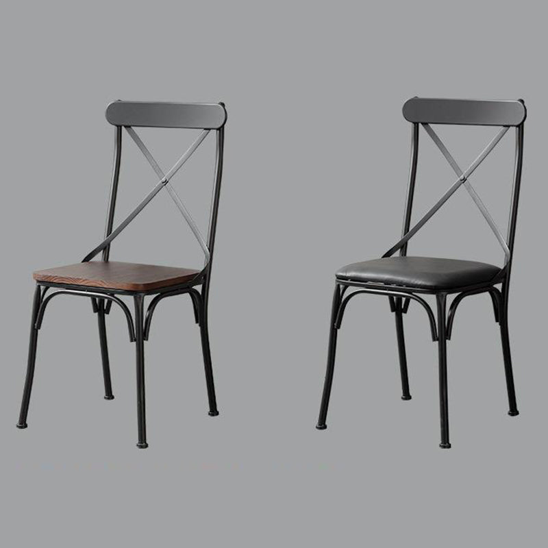 Contemporary Industrial PU Leather, Wood & Iron Dining Chair & Table Set with Square X-Back for Dining Room