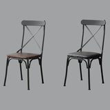 Contemporary Industrial PU Leather, Wood & Iron Dining Chair & Table Set with Square X-Back for Dining Room