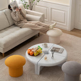 Modern Minimalist Mushroom-Cylinder Vanity Stool with Lambswool Upholstery and Wood Base for Bedroom