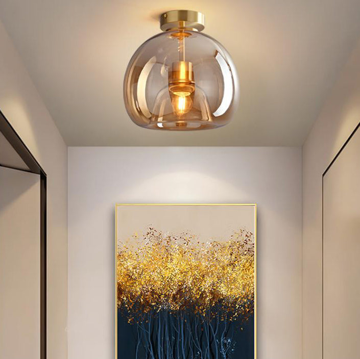 Elegant Nordic Luxury Round Glass Ball 1-Light Semi-Flush Mount Ceiling Light